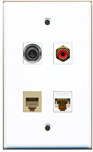 RiteAV - 1 Port RCA Red 1 Port Phone RJ11 RJ12 Beige 1 Port 3.5mm 1 Port Cat6 Ethernet White Wall Plate
