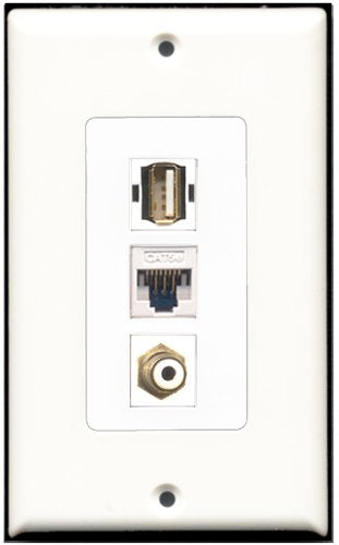 RiteAV - 1 Port RCA White 1 USB A-A 1 Cat5e Ethernet White Wall Plate Decorative