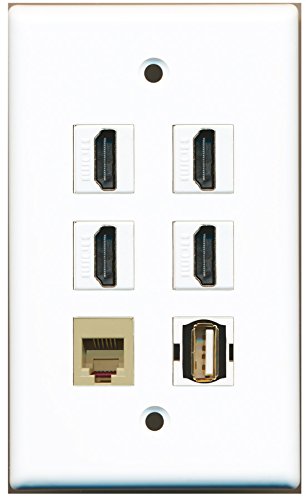 RiteAV - 4 HDMI 1 Port USB A-A 1 Port Phone RJ11 RJ12 Beige Wall Plate