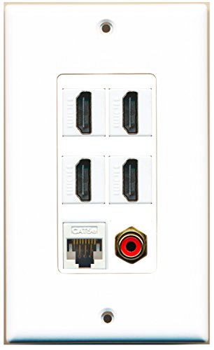 RiteAV - 4 Port HDMI 1 RCA Red 1 Cat5e Ethernet White Wall Plate Decorative