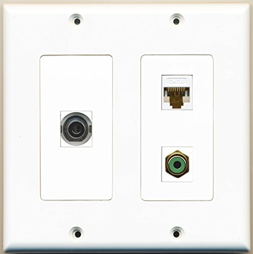 RiteAV - 1 Port RCA Green 1 Port 3.5mm 1 Port Cat6 Ethernet White - 2 Gang Wall Plate