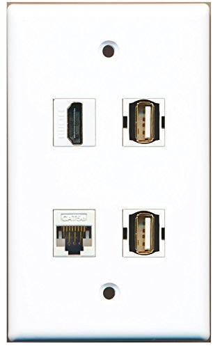 RiteAV - 1 Port HDMI 2 Port USB A-A 1 Port Cat5e Ethernet White Wall Plate