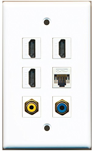 RiteAV - 3 HDMI 1 Port RCA Yellow 1 Port RCA Blue 1 Port Cat5e Ethernet White Wall Plate