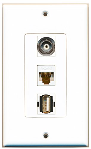 RiteAV - 1 Port USB A-A and 1 Port BNC and 1 Port Cat6 Ethernet White Decorative Wall Plate Decorative