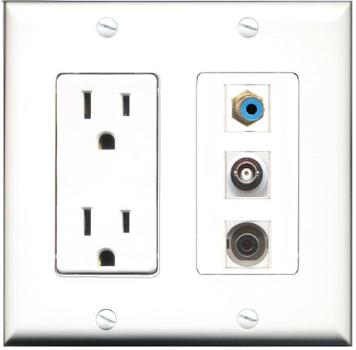 RiteAV - 15 Amp Power Outlet 1 Port RCA Blue 1 Port 3.5mm 1 Port BNC Decorative Wall Plate