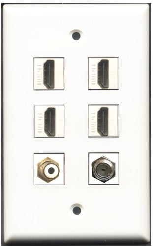 RiteAV - 4 Port HDMI 1 RCA White 1 Coax Cable TV- F-Type Wall Plate