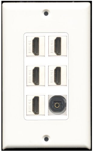 RiteAV - 5 Port HDMI 1 Toslink Wall Plate White