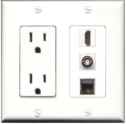 RiteAV - 15 Amp Power Outlet 1 Port HDMI 1 Port Shielded Cat6 Ethernet Ethernet 1 Port BNC Decorative Wall Plate