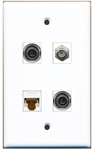RiteAV - 1 Port Coax Cable TV- F-Type 2 Port 3.5mm 1 Port Cat6 Ethernet White Wall Plate