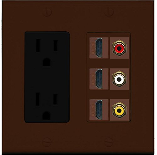 RiteAV - 2 x 15 Amp 125V Power Outlet 3 x HDMI and 3 x RCA Port Wall Plate - Brown