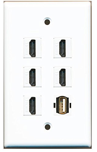 RiteAV - 5 x HDMI and 1 x USB A-A Video Port Wall Plate White