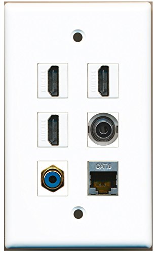 RiteAV - 3 HDMI 1 Port RCA Blue 1 Port Shielded Cat6 Ethernet 1 Port 3.5mm Wall Plate