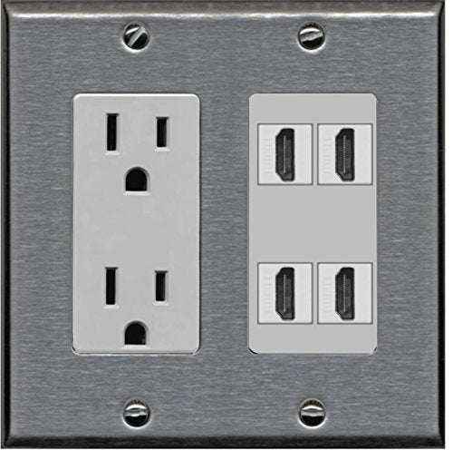 RiteAV Power Outlet 4 HDMI Wall Plate - Stainless Steel/Gray