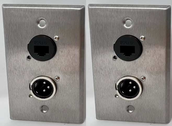 1 Port Cat6/1 Port XLR 3 Pole Male D Series Heavy Duty Stainless Steel Wall Plate