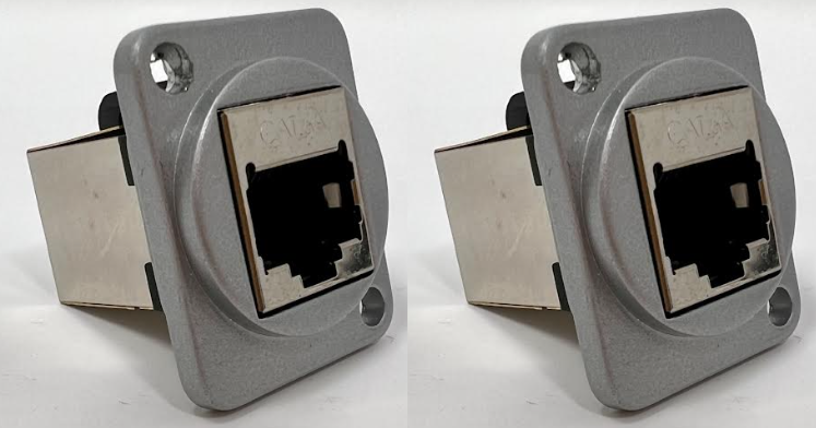 Cat 6A D Series Chassis Panel Mount Connector Pass Through Solderless Bulkhead Coupler, Silver Metal Housing