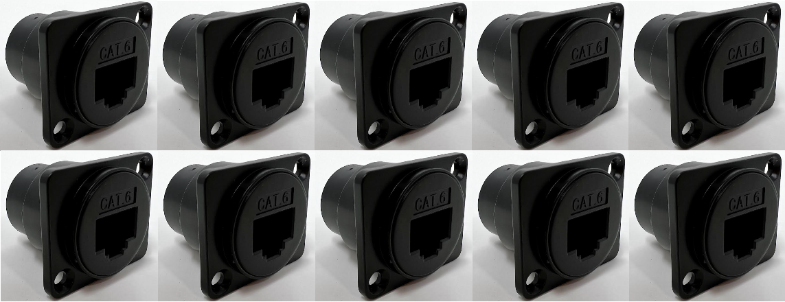 Cat 6 D Series Heavy Duty Chassis Panel Mount Connector Pass Through Solderless Bulkhead Coupler, Black Metal Housing
