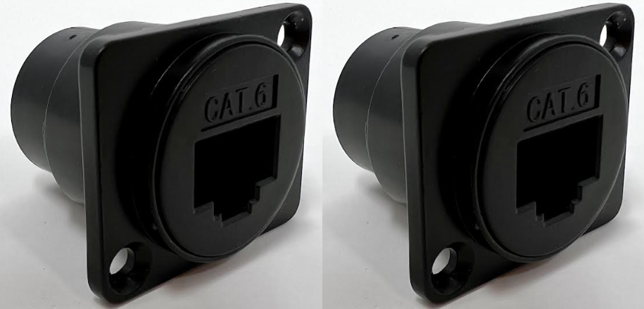 Cat 6 D Series Heavy Duty Chassis Panel Mount Connector Pass Through Solderless Bulkhead Coupler, Black Metal Housing