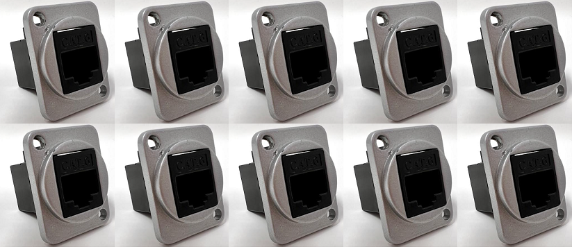 Cat 6 D Series Chassis Panel Mount Connector Pass Through Solderless Bulkhead Coupler, Silver Metal Housing/Black Cat 6