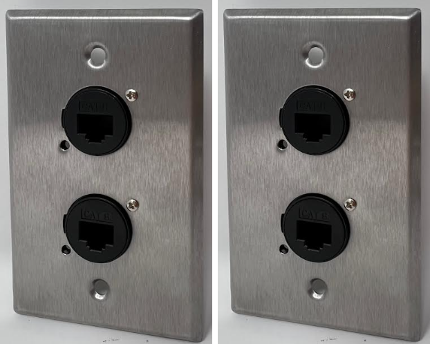 2 Port Cat6 D Series Heavy Duty Pass Through Solderless Stainless Steel Wall Plate