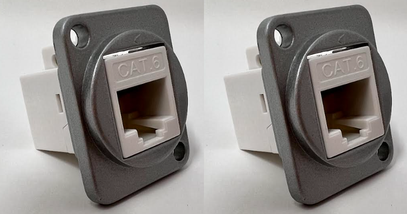 Cat 6 D Series Chassis Panel Mount Connector Pass Through Solderless Bulkhead Coupler, Silver Metal Housing/White Cat 6