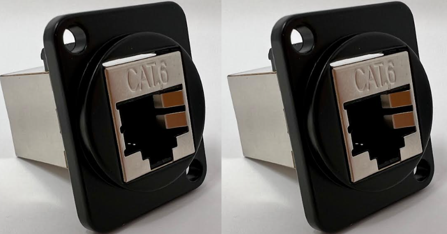 Cat 6 D Series Chassis Panel Mount Connector Pass Through Solderless Bulkhead Coupler, Black Metal Housing/Shielded Cat6