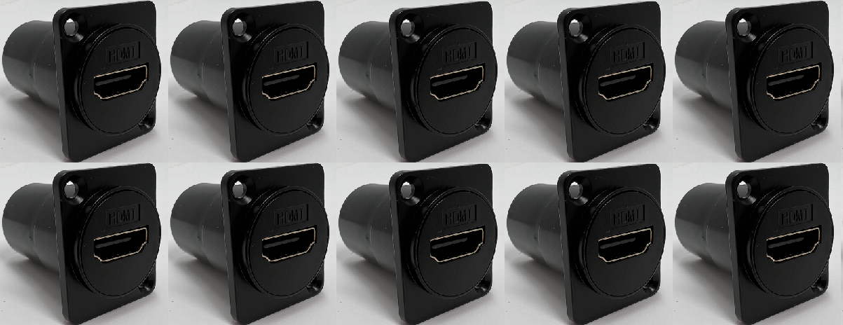 HDMI D Series Heavy Duty Chassis Panel Mount Connector Pass Through Solderless Bulkhead Coupler, Black Metal Housing - HDMI Straight Exit