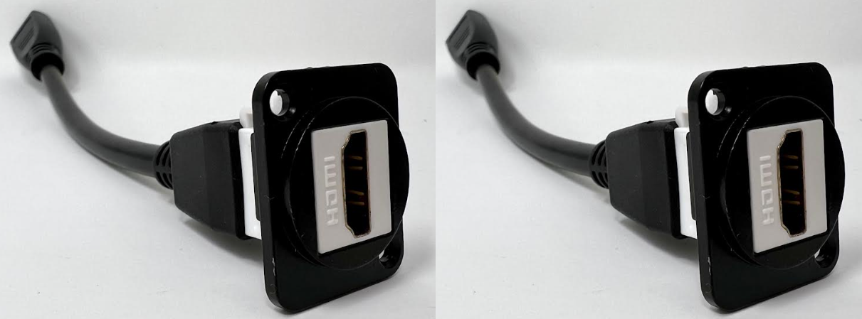 HDMI D Series Chassis Panel Mount Connector Pass Through Solderless Bulkhead Coupler, Black Metal Housing/White HDMI Pigtail