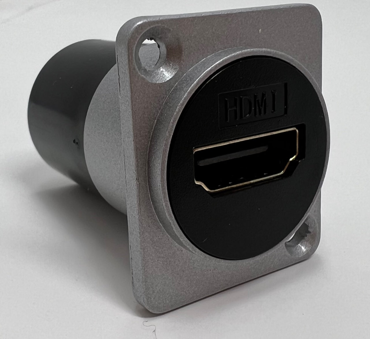 HDMI D Series Heavy Duty Chassis Panel Mount Connector Pass Through Solderless Bulkhead Coupler, Silver Metal Housing - HDMI Straight Exit