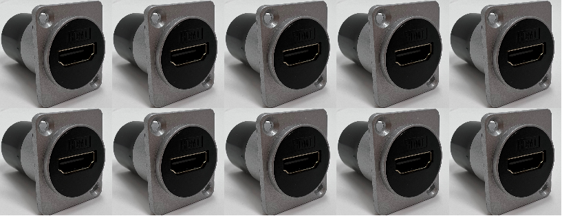HDMI D Series Heavy Duty Chassis Panel Mount Connector Pass Through Solderless Bulkhead Coupler, Silver Metal Housing - HDMI Straight Exit