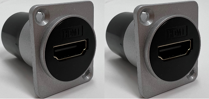 HDMI D Series Heavy Duty Chassis Panel Mount Connector Pass Through Solderless Bulkhead Coupler, Silver Metal Housing - HDMI Straight Exit