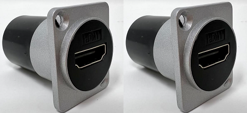 HDMI D Series Heavy Duty Chassis Panel Mount Connector Pass Through Solderless Bulkhead Coupler, Silver Metal Housing - HDMI Angled Exit