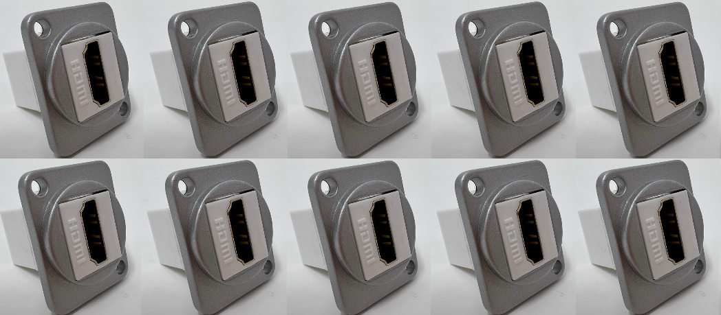 HDMI D Series Chassis Panel Mount Connector Pass Through Solderless Bulkhead Coupler, Silver Metal Housing/White HDMI