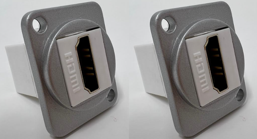 HDMI D Series Chassis Panel Mount Connector Pass Through Solderless Bulkhead Coupler, Silver Metal Housing/White HDMI