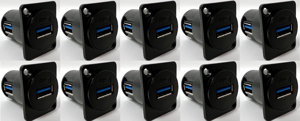 Products USB 3.0 A-type Female D Series Heavy Duty Chassis Panel Mount Connector Pass Through Solderless Bulkhead Coupler, Black Metal Housing/Angled Exit