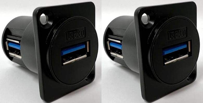 Products USB 3.0 A-type Female D Series Heavy Duty Chassis Panel Mount Connector Pass Through Solderless Bulkhead Coupler, Black Metal Housing/Angled Exit