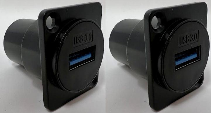 USB 3.0 A-type Female D Series Heavy Duty Chassis Panel Mount Connector Pass Through Solderless Bulkhead Coupler, Black Metal Housing/Straight Exit