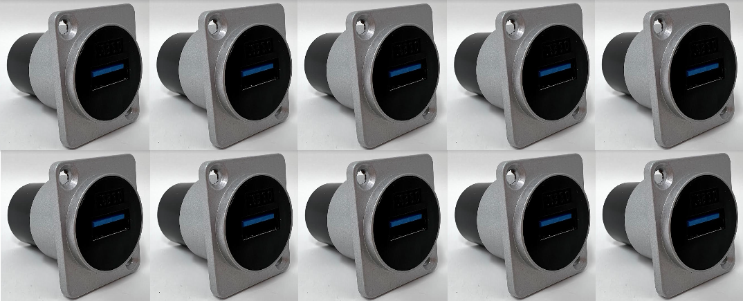 USB 3.0 A-type Female D Series Heavy Duty Chassis Panel Mount Connector Pass Through Solderless Bulkhead Coupler, Silver Metal Housing
