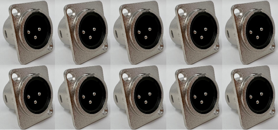 XLR 3 Pole Male D Series Heavy Duty Chassis Panel Mount Connector Bulkhead Coupler, Silver Metal Housing/Solder Contacts on back