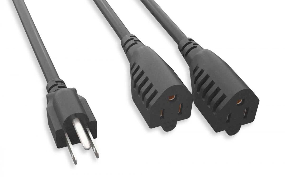 RiteAV Heavy Duty 2 to 1 Power Cord NEMA 5-15P/5-15Rx2 14AWG 105C 14" - 1 Unit
