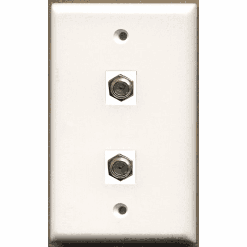 2 Port Coax Cable TV F Type Wall Plate - Flat - White