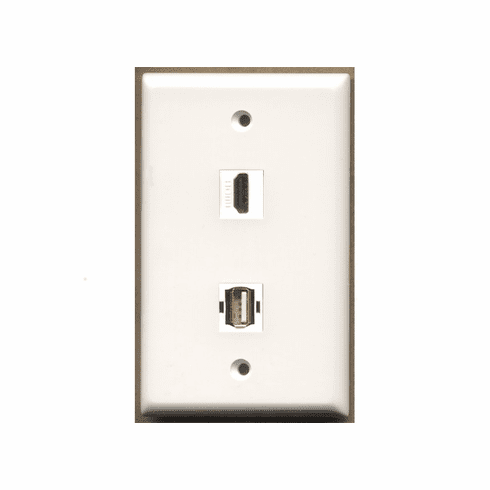 2 PORT- HDMI + USB A/A WALL PLATE - WHITE (FEMALE COUPLER TYPE)  WP-0017