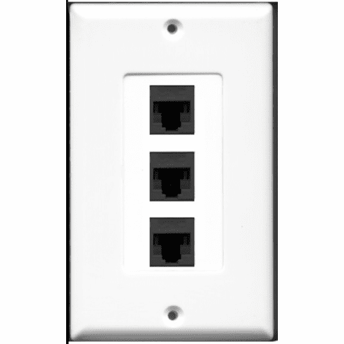 3 Port Cat6 Coupler Wall Plate - Decora White w/Black ports