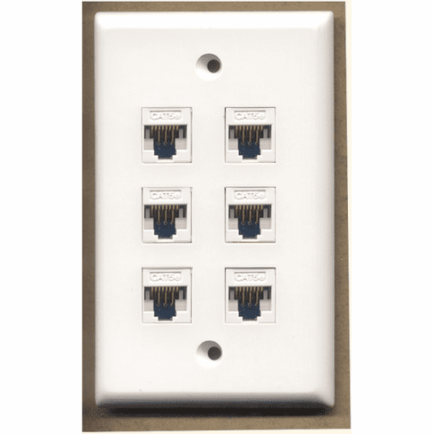 6 Port Cat5e Wall Plate - Flat White