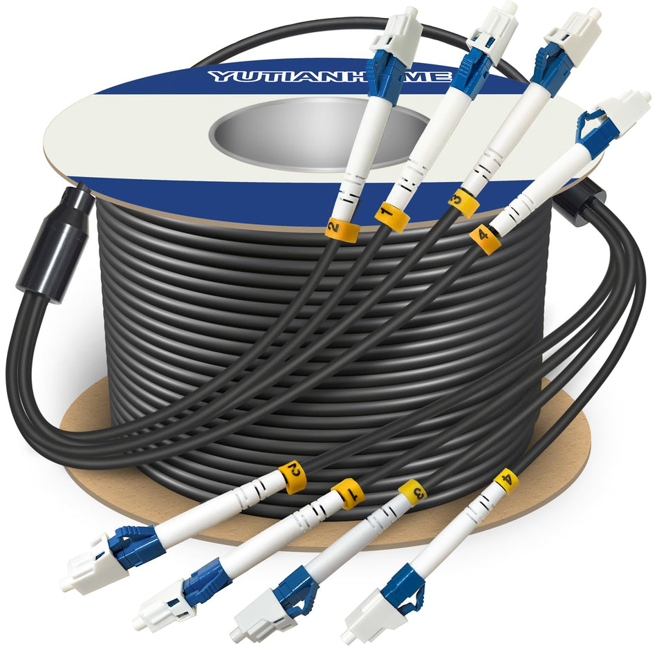 500 Feet (150 Meters) 4 Core Industrial TPU LC to LC Outdoor Armored Fiber Optic Cable, 4 Strands OS2 Single Mode Fiber Patch Cable with LC Connectors, 9/125um, OD-5mm, Direct Burial LC-LC