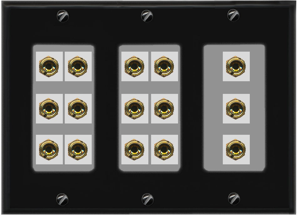 RiteAV 6.1 Surround Sound 6 Speaker 12 Banana Plug Jack Wall Plate w/RCA Subwoofer + 2 HDMI Female Connectors - 3 Gang [Black/Gray]