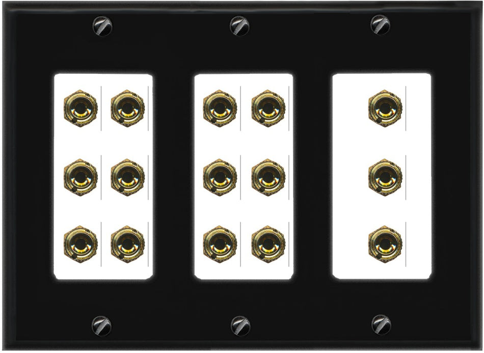 RiteAV 6.1 Surround Sound 6 Speaker 12 Banana Plug Jack Wall Plate w/RCA Subwoofer + 2 HDMI Female Connectors - 3 Gang [Black/White]