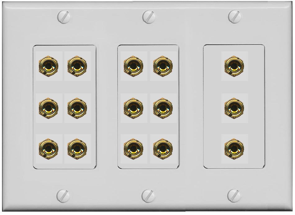 RiteAV 6.1 Surround Sound 6 Speaker 12 Banana Plug Jack Wall Plate w/RCA Subwoofer + 2 HDMI Female Connectors - 3 Gang [Gray]