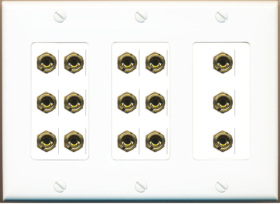 RiteAV 6.1 Surround Sound 6 Speaker 12 Banana Plug Jack Wall Plate w/RCA Subwoofer + 2 HDMI Female Connectors - 3 Gang [White]