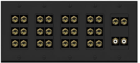 RiteAV 13.2 Surround Sound 13 Speaker 24 Banana Port Wall Plate w/2 x RCA Subwoofer Female Connectors - 5 Gang [Black]