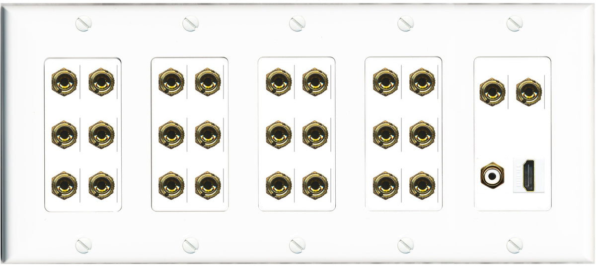 RiteAV 13.1 Surround Sound 13 Speaker 26 Banana Wall Plate with HDMI and RCA Female to Female Connectors - 5 Gang [White]